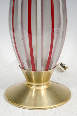 Italian Modern Murano Glass Drop Lamps with Red and White Caning, Pair (6719569690781)