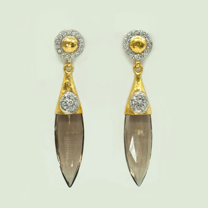 Gurhan 18K Yellow Gold Smoky Quartz Drop Earrings with Diamonds