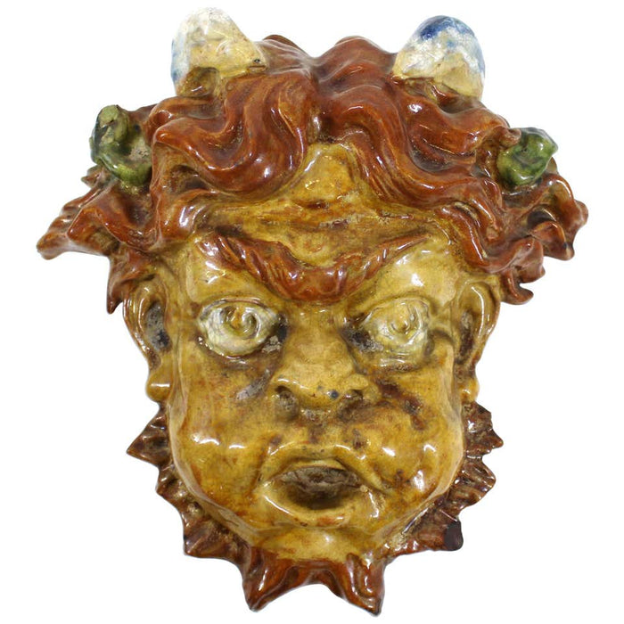 Italian Baroque Revival Glazed Terracotta Puck Mask
