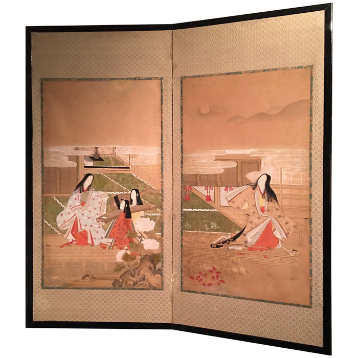 Japanese Edo Painted Screen with Imperial Court Scenes
