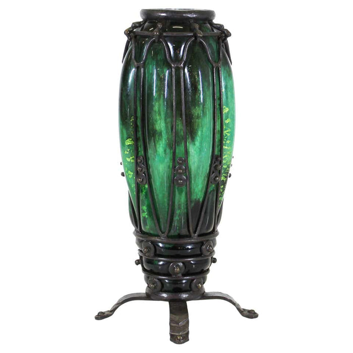 Majorelle & Daum French Art Deco Vase in Glass & Wrought Iron