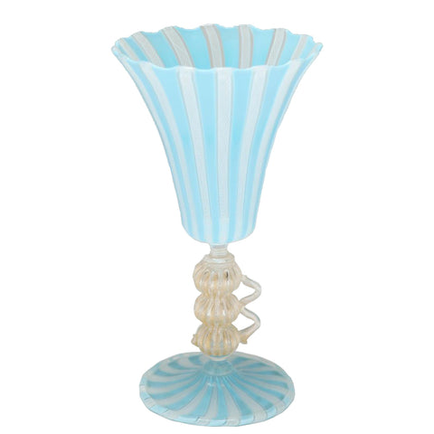 Salviati Murano Italian Venetian Ice Blue Glass Goblet