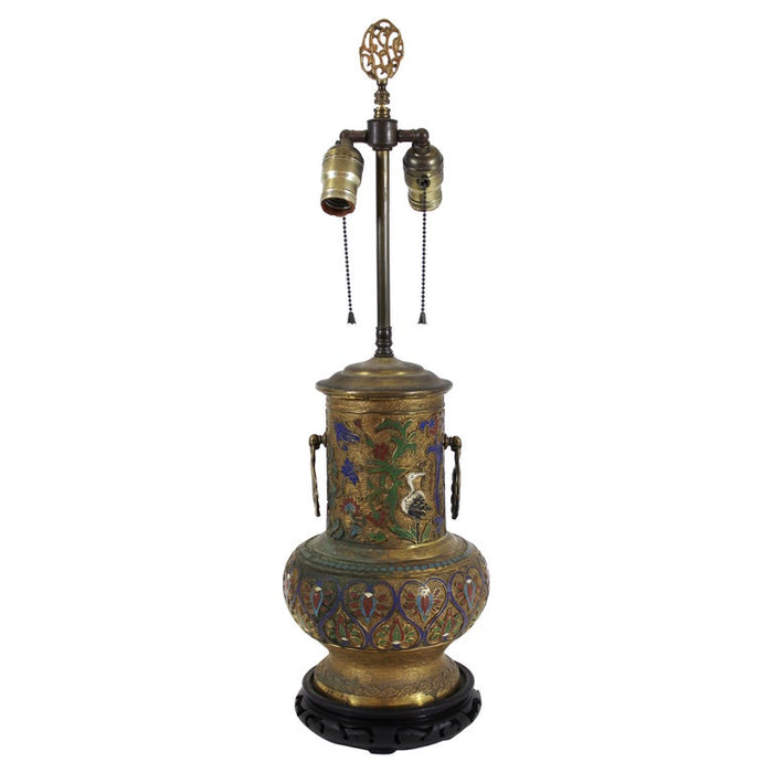 Asian Art Deco Champlevé Enamel Urn Table Lamp