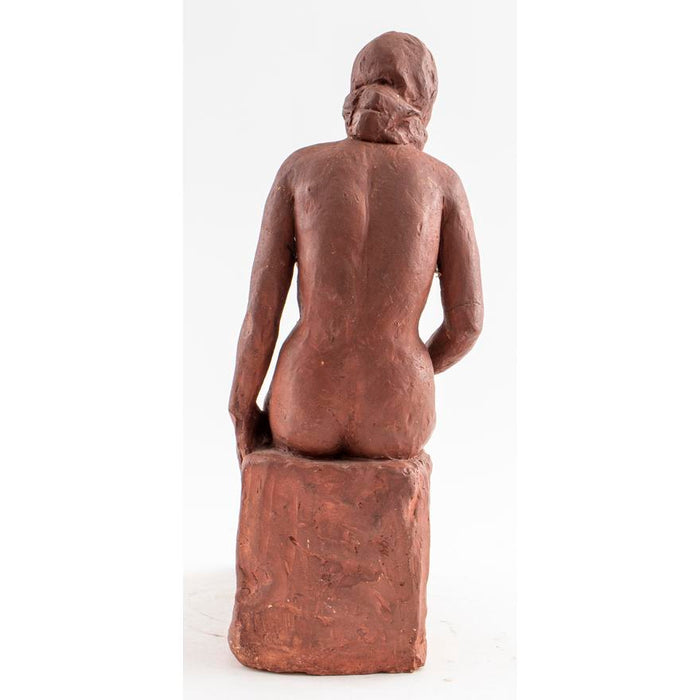 Red Clay Sculpture of a Seated Nude