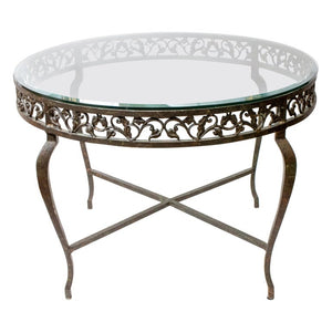 Wrought Iron Circular Table with Glass Top (7512089034909)