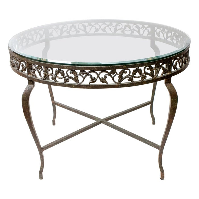 Wrought Iron Circular Table with Glass Top