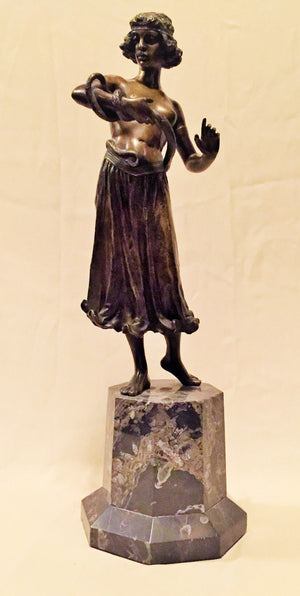 Austrian Jugendstil  Bronze & Marble Sculpture "Dance with a Snake" (6719741001885)