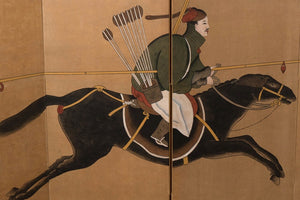 Late 19th Century Japanese Four-Panel Screen of a Samurai Figure on Horseback (6719670911133)