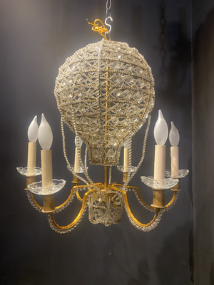 French Crystal Beaded Balloon Chandelier, Circa 1930s (7571854852253)