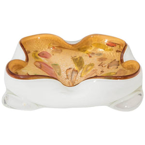 Murano Glass Bowl in White with Colorful Interior and Aventurine Flecks (6719579193501)