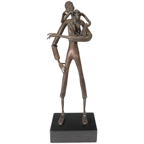 Expressionist Bronze Sculpture by Jean Marc of a Man and Monkey on Base