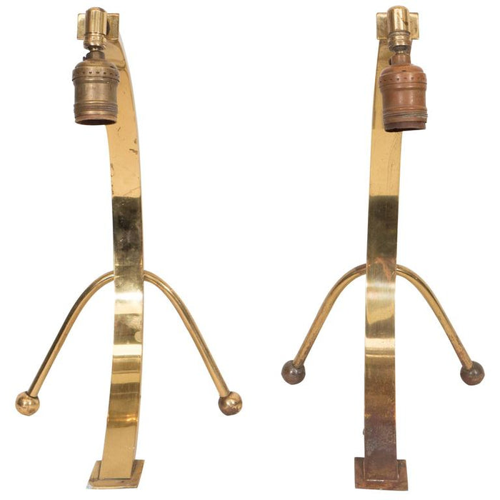 Mid-century Pair of Brass Arc Table Lamps