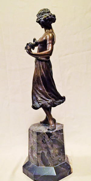 Austrian Jugendstil  Bronze & Marble Sculpture "Dance with a Snake" (6719741001885)