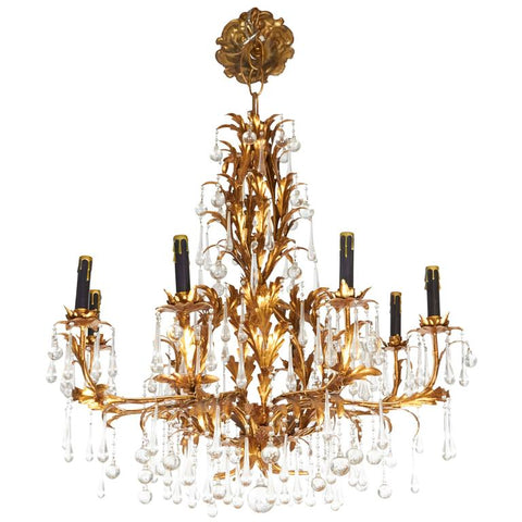 Gilt  and Crystal Chandelier with Eight Lights