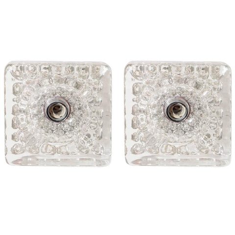 Pair of Square Wall Sconces in Textured Bubble Glass