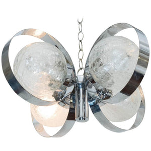 Circa 1970s Italian Chrome Ring Chandelier with Crackle Glass Globes (6719631294621)