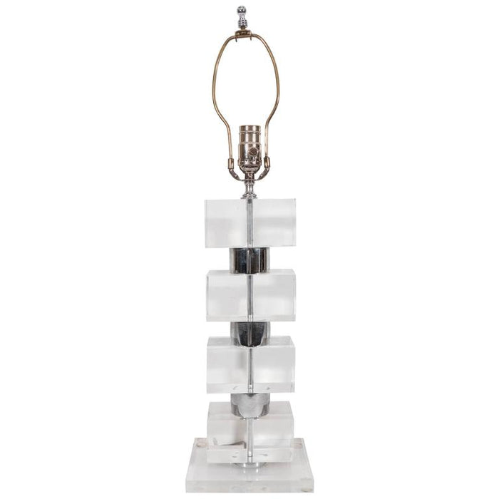 Stacked Geometric Lamp in Lucite and Chrome