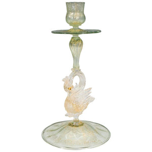 Salviati Venetian Blown Glass Candlestick with Swan Motif (6719609176221)