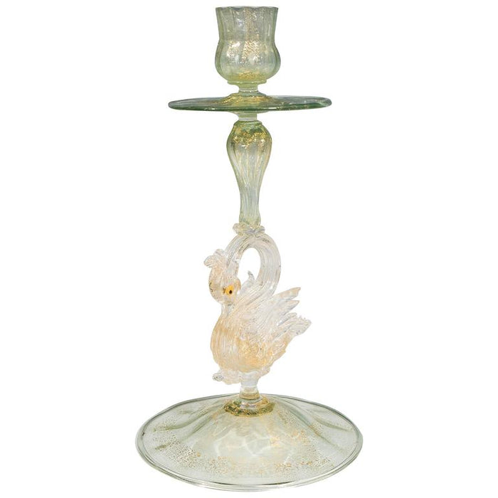 Salviati Venetian Blown Glass Candlestick with Swan Motif
