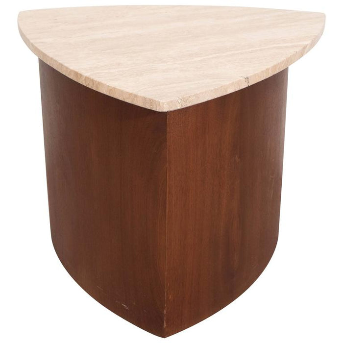 Wedge Accent Table in Walnut with Italian Travertine Top