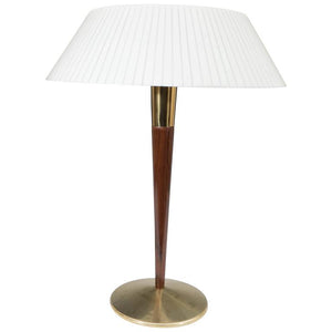 Lightolier Italian Lamp with Tapered Stem in Brass and Wood (6719610683549)
