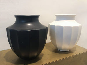 Pair of Midcentury Ceramic Black and White Urns (7091588464797)