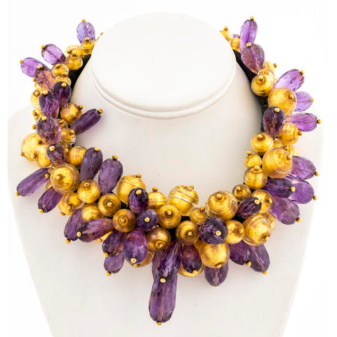 Lotus Arts de Vivre 18k Amethyst and Glass Necklace