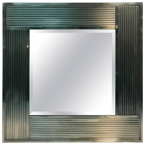 Modern Chrome Wall Mirror with Fluted Frame