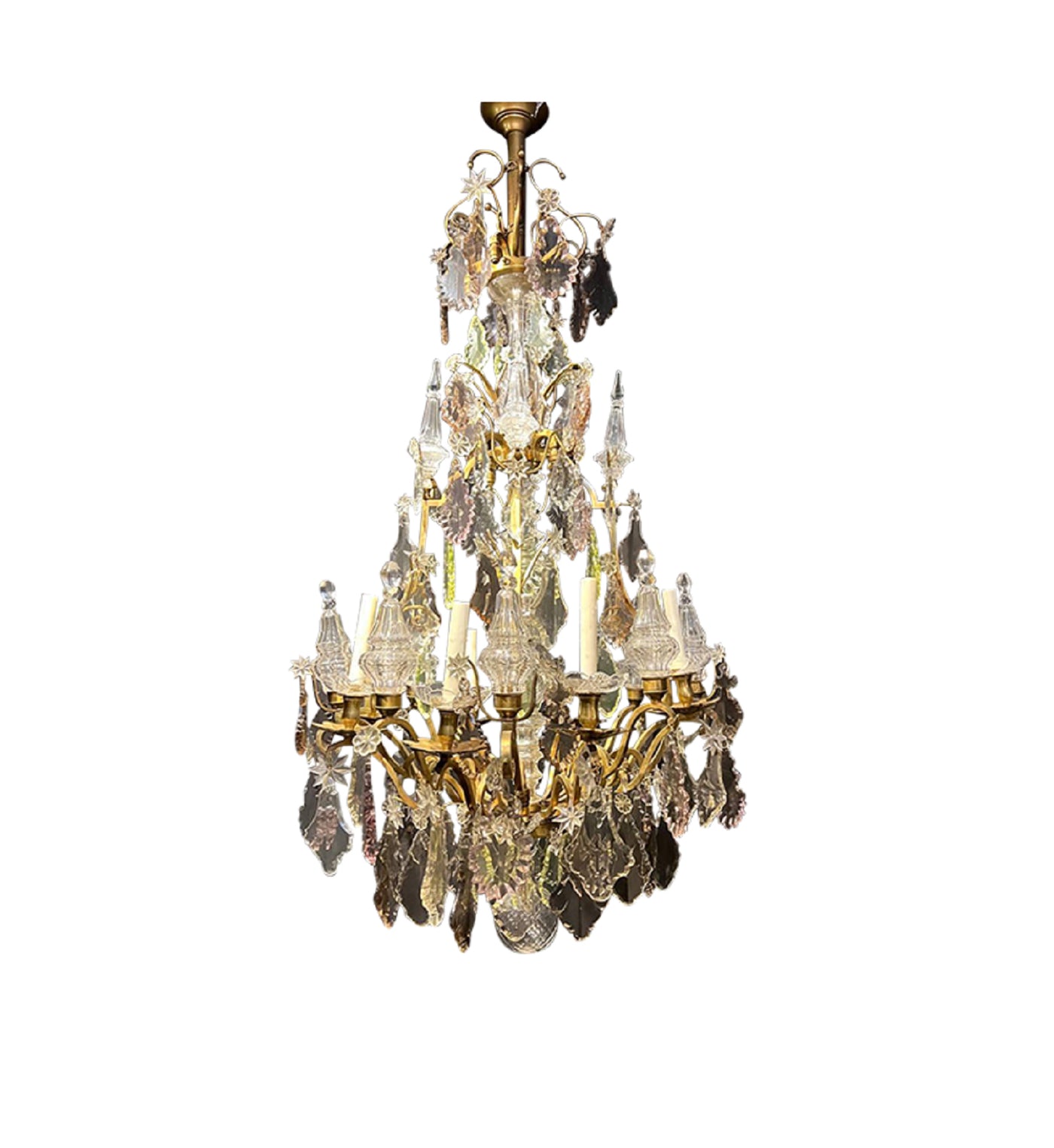 A large and unusual gilt bronze and crystal chandelier in Antique  Chandeliers