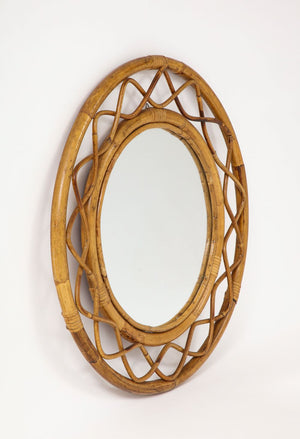Braided Rattan Wall Mirror, France 1950's (8139260559667)