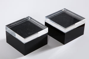 Pair of Black and Clear Lucite Decorative Boxes (7091545309341)