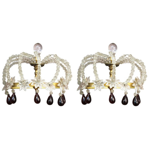 Pair of Decorative Rock Crown Crystal Sconces