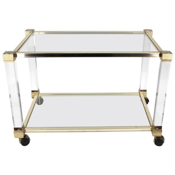 French Pierre Vandel Paris Bar Cart in Lucite, Chrome and Glass