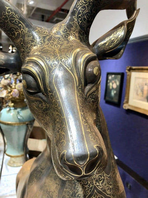 Jahangir Ayati Persian Gold Inlaid Metal Deer Sculpture (6720020906141)