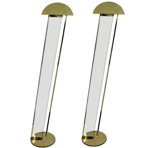 Fredrick Ramond Hollywood Regency Floor Lamps in Lucite and Brass
