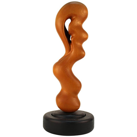 Abstract Modernist Wood Sculpture on Rotating Base