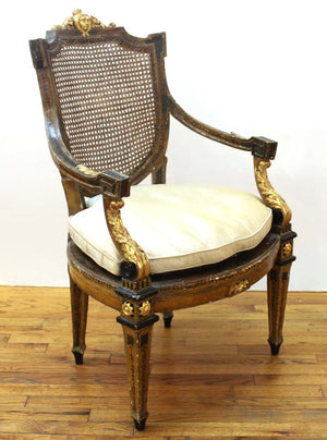 Continental Neoclassical Masque Carved & Parcel Gilt Arm Chair (6783306301597)