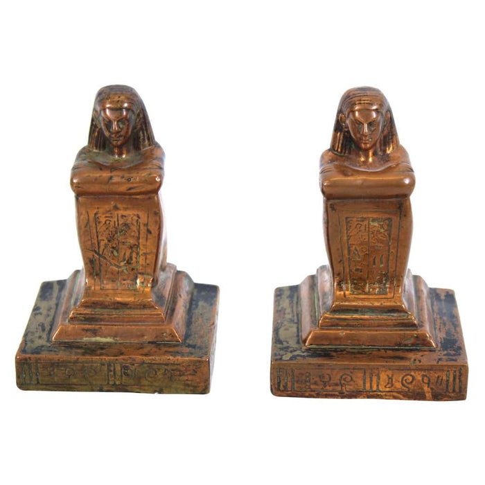Egyptian Revival Style Figurative Brass Bookends