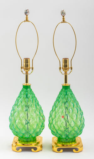 Pair of Murano Green Glass Lamps (7399860175005)
