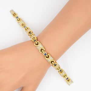 18K Gold Link Bracelet with Diamonds and Sapphires. (8176360358195)