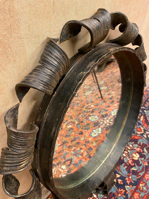 French Art Deco Round Wall Mirror in Heavy Gauge Wrought Iron (6955225120925)