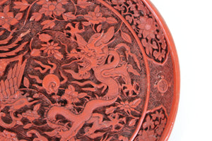 Chinese Qing Dynasty Cinnabar Carved Plate with Dragon and Phoenix (6772597162141)