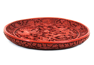 Chinese Qing Dynasty Cinnabar Carved Plate with Dragon and Phoenix (6772597162141)
