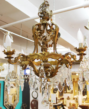 French Belle Epoque Bronze Chandelier with Cut Crystals (7003860205725)