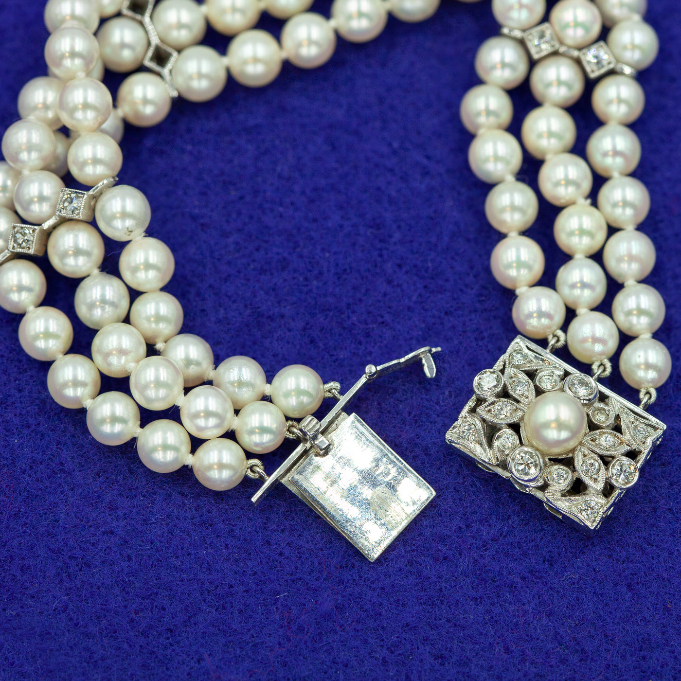 Three Strand Pearl Diamond Estate Bracelet | King Jewelers