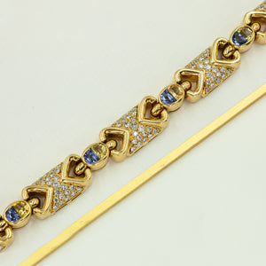 18K Gold Link Bracelet with Diamonds and Sapphires. (8176360358195)