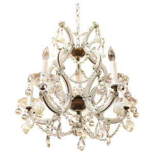 Maria Teresa Milk Glass & Brass Chandelier with Crystal and Opalescent Pendants (6752459128989)
