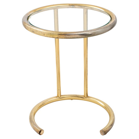 Modernist Brass and Glass Round Tubular Side Table