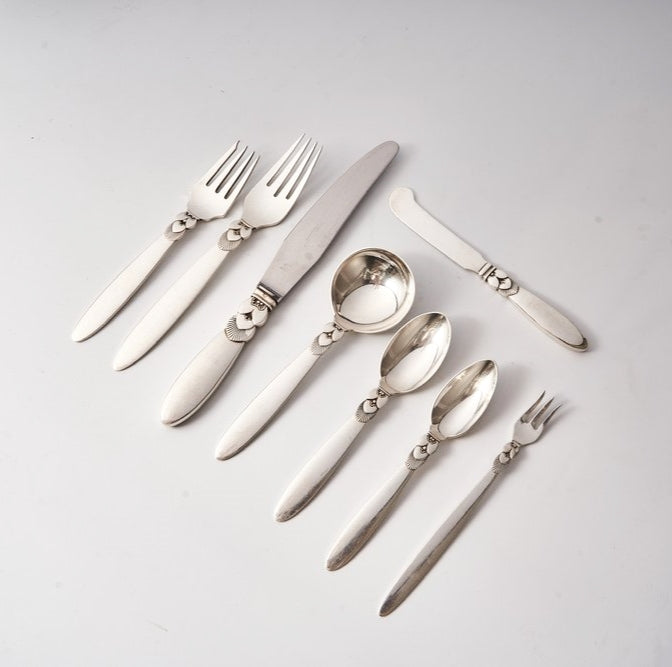 84 pc set of Georg Jensen Sterling Silver Flatware in the Cactus Pattern  with Serving Pieces