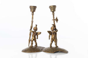 Renaissance Revival Bronze Allegorical Gladiator Figure Candlesticks (6766319894685)